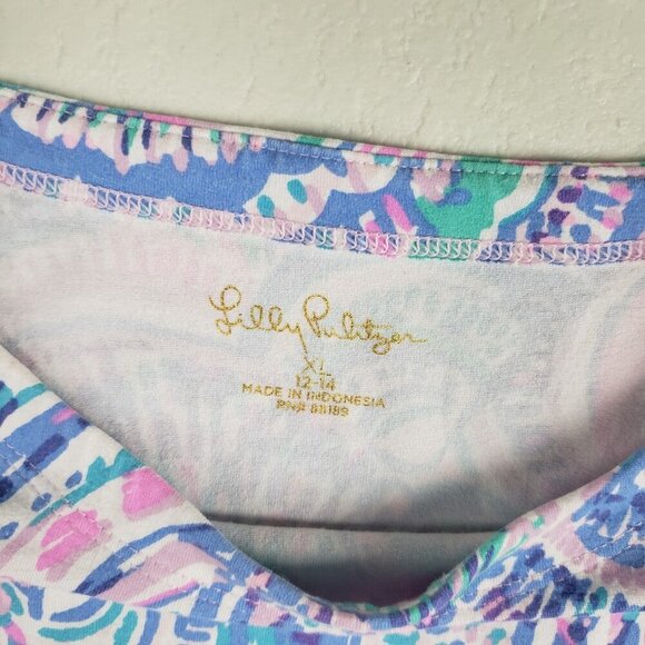 Lilly Pulitzer Sopie Ruffle Dress Girls XL 12/14 Blue Happy As a Clam 3/4 Sleeve - Picture 6 of 9